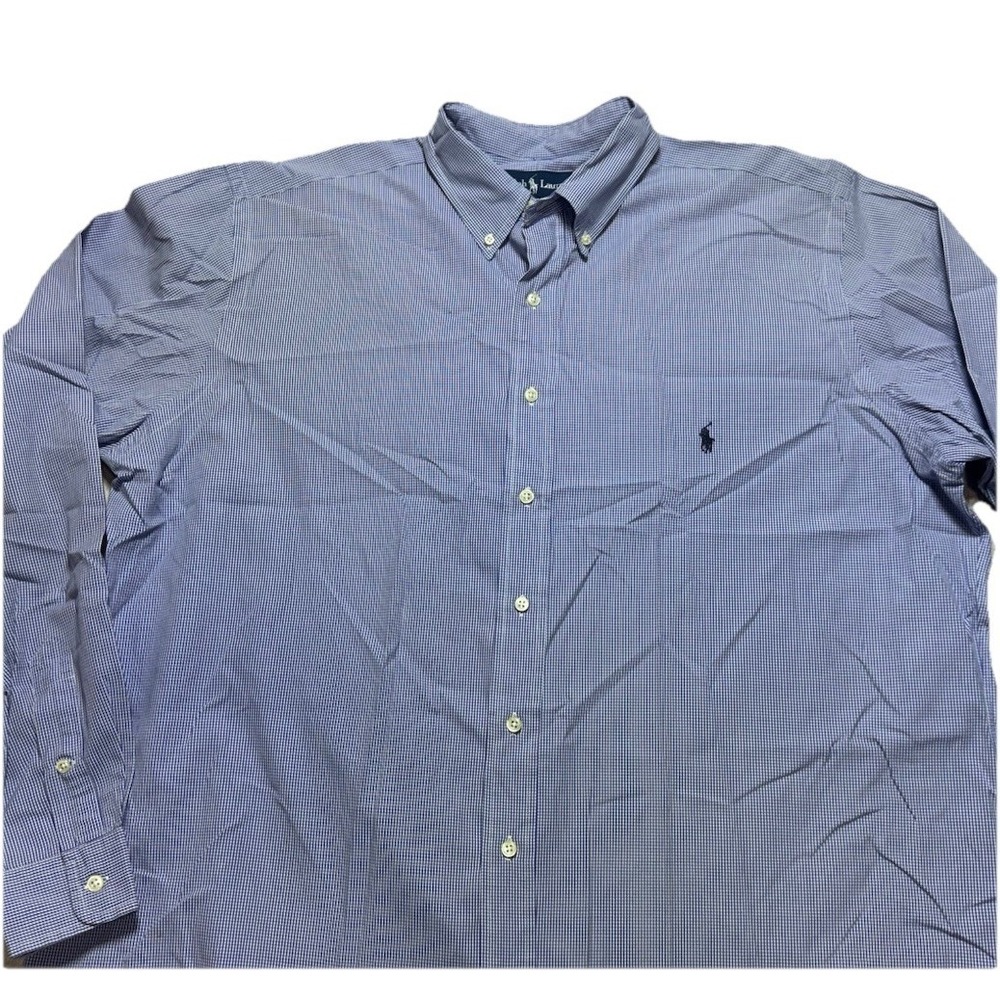 Ralph Lauren XLT 100% Cotton Blue Plaid Check Button‎ Down Men's Shirt